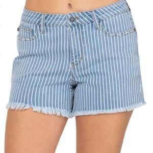 Blank NYC The Barrow Vintage High Rise Shorts Fray Hem Blue and White Preppy‎ 33